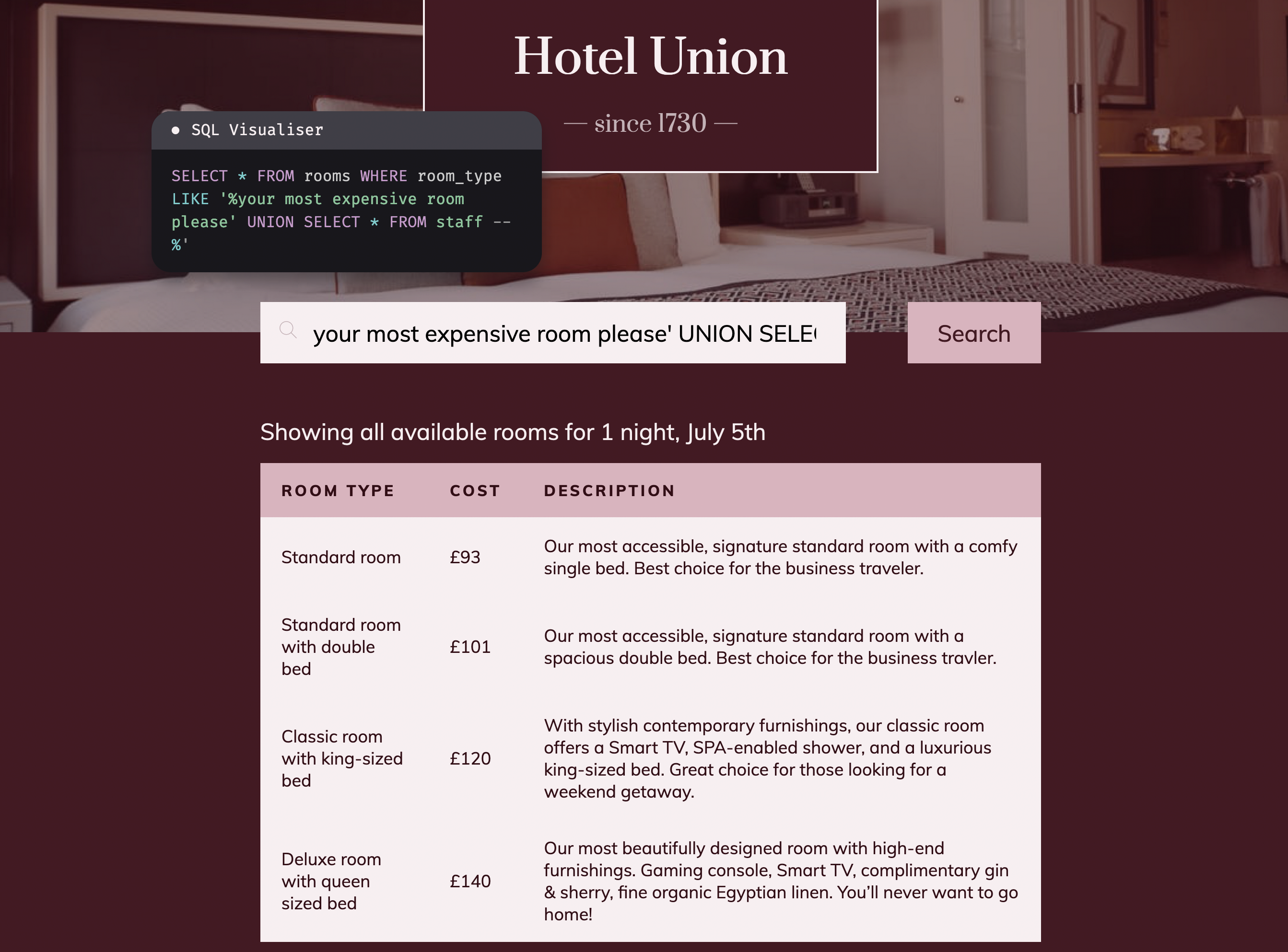 One of our SQLI labs:
    Hotel Union